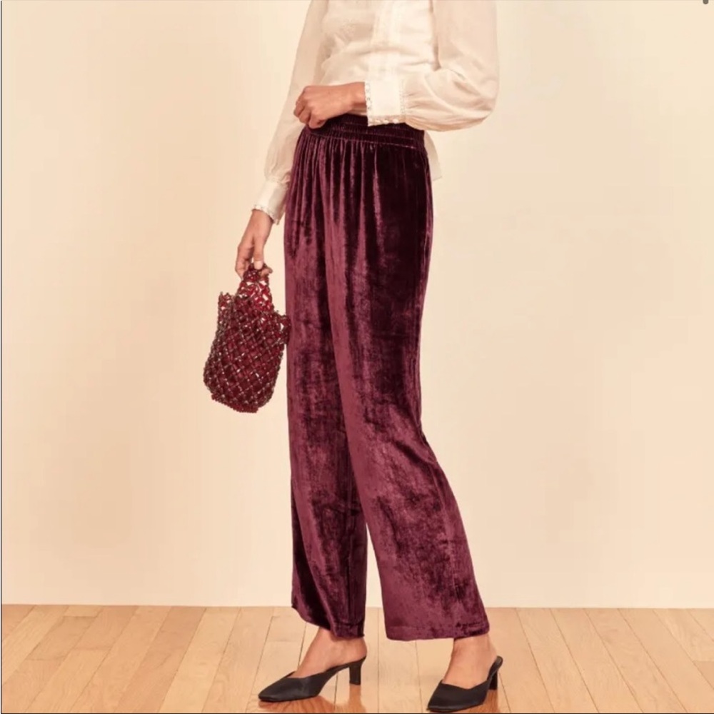 Reformation Velvet Vanya Pants in Plum NWT 6